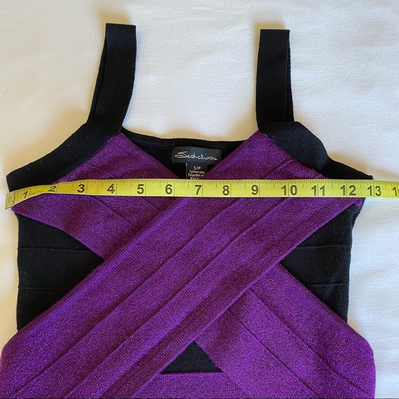 Bandage style dress in purple and black. Size small. - Picture 3 of 7